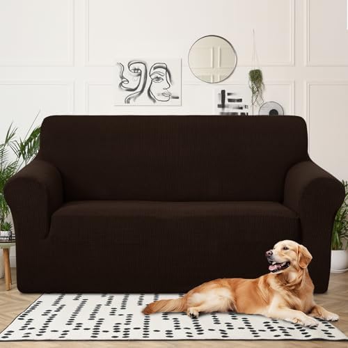 U-NICE HOME Oversized Stretch Loveseat Couch Cover, Chocolate