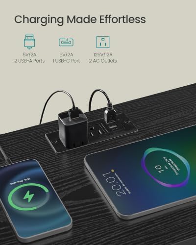 SONGMICS Nightstand with Charging Station, 2 Fabric Drawers