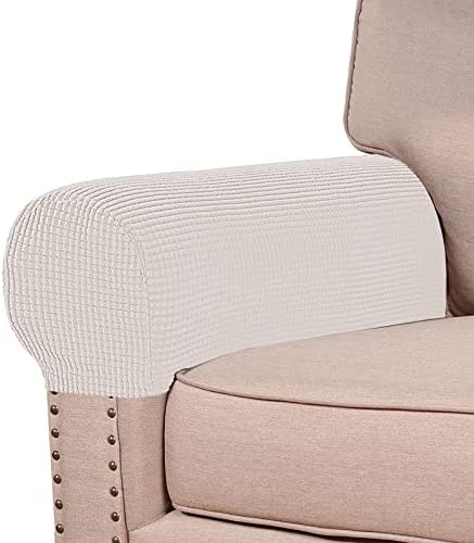 Turquoize Stretch Armrest Covers for Chairs and Sofas Couch Arm Covers for Sofa Spandex Jacquard Armrest Cover Anti-Slip Furniture Protector Armchair Slipcovers for Recliner Set of 2, Ivory White