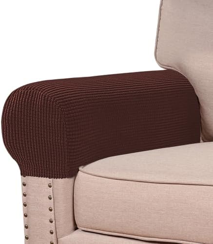 Turquoize Stretch Armrest Covers for Chairs and Sofas Couch Arm Covers for Sofa Spandex Jacquard Armrest Cover Anti-Slip Furniture Protector Armchair Slipcovers for Recliner Set of 4, Burnt Brick
