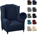 MAXIJIN Wingback Chair Covers 1-Piece Stretch Wing Chair Covers Soft Thick Wingback Armchair Slipcover Non-Slip High Back Chair Furniture Protector Washable (Wing Chair, Navy Blue)
