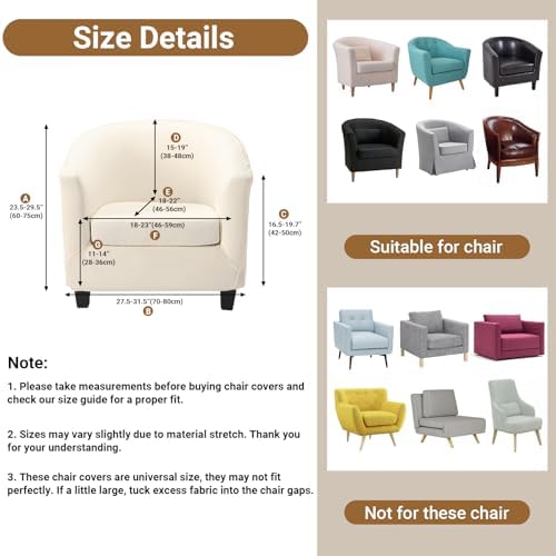 Barrel Chair Covers 2 Piece, Round Couch Covers Club Chair Slipcover with Cushion Cover, Beige Soft Stretch Armchair Slipcovers with Elastic Bottom Washable Furniture Protector for Pet Dog