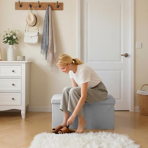 DUMOS 30 Inch Foldable Storage Ottoman Bench, Large Ottoman with Storage