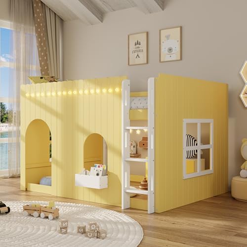 Merax Full Loft Bed with Ladder and House-Style Frame, Primrose Yellow