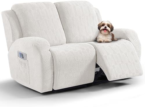 VANSOFY Stretch Recliner Loveseat Cover, 6-Pieces Slipcover, 2 Seat,Porcelain White
