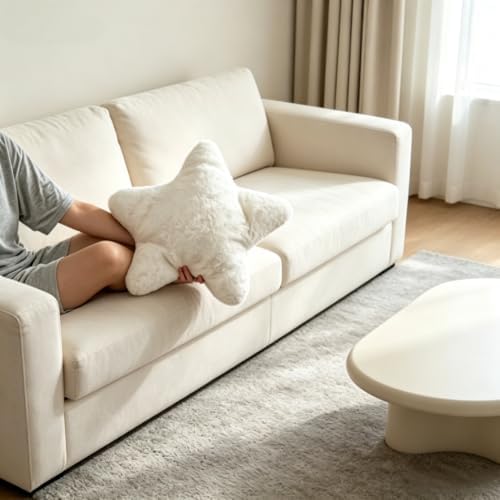 Star Shaped Throw Pillows Set of 2,Cute Plush Decorative Pillows with Fluffy Faux Rabbit Fur, Soft Star Cushion for Sofa Couch Bed Living Room Bedroom Home Decor (White, 15.7")
