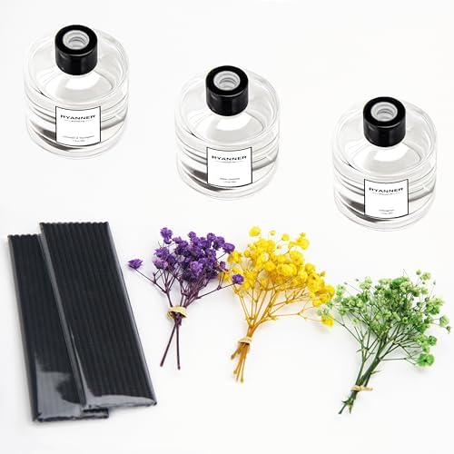 Reed Diffuser Set of 3 Pack,Lavender Eucalyptus/White Jasmine/Lemongrass Scented Oil Diffuser with 24 Sticks(1.7 fl oz Each Pack),Air Freshener for Bedroom Bathroom Office | Shelf Decor