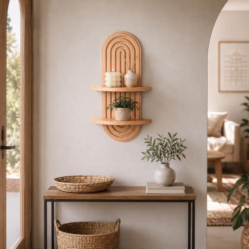 2 Pcs Wooden Rainbow Arch Wall Shelf with Double Tier Design