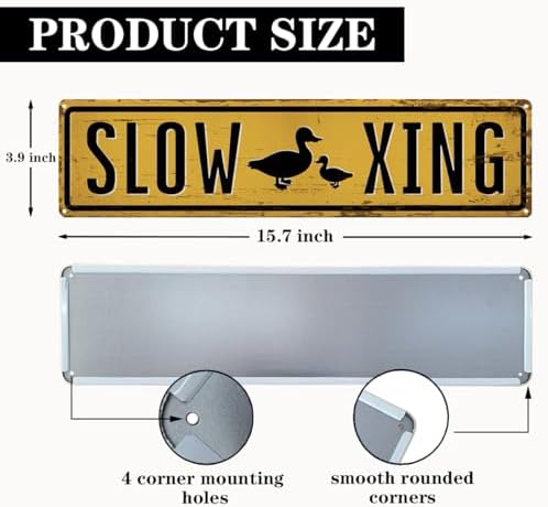 Rustic Farmhouse Metal Tin Sign, Slow - Duck Xing Sign, Vintage Animal Road Signs, Perfect for Farm Road, Outdoor Yard Decor, Weather Resistant, Easy Mounting, 15.7 x 3.9 inch