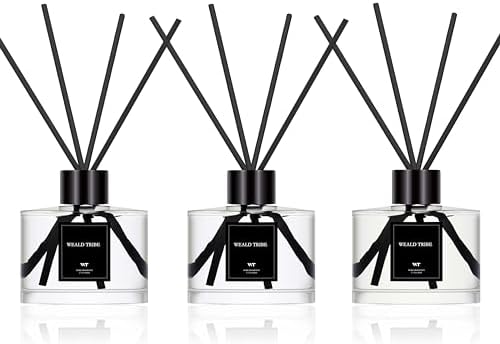 Reed Diffuser Set of 3 for Bathroom Air Fresheners, Oil Defusers Sticks | Cashmere & Vanilla,Lemon,Eucalyptus & Mint Scent(1.7 fl oz Each Pack) Home Fragrance with 12 Sticks | House Shelf Decor