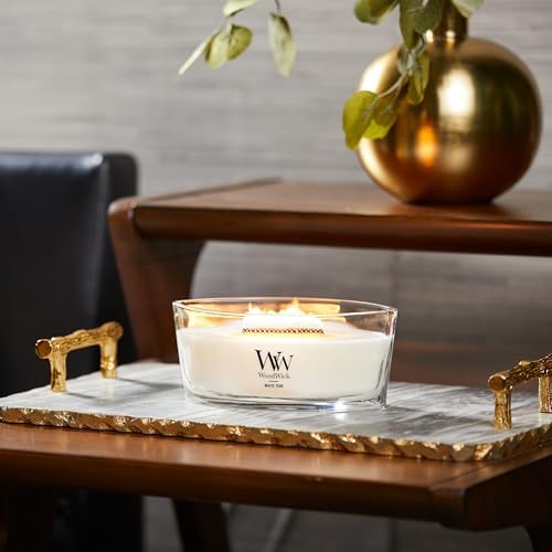 WoodWick White Teak Gifts for Women and Men, 16 oz Ellipse Candle with Crackling Wick (Pack of 2)