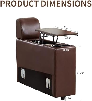LEVNARY Modular Lift-Top Console with USB Charging and Cup Holders, Center Storage Module for Modular Reclining Sofa (Brown)