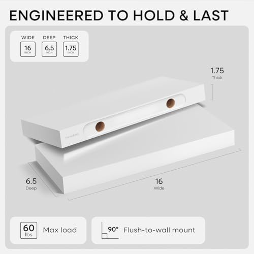 Homeforia 16 Inch Floating Shelves, High-End Solid Pine Wood, Set of 4