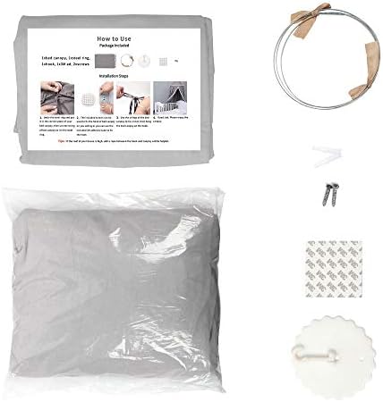 Bed Canopy with Frills Reading Nook Game Tent for Kids Boho Hanging Net Play Room Decor(Light Grey)