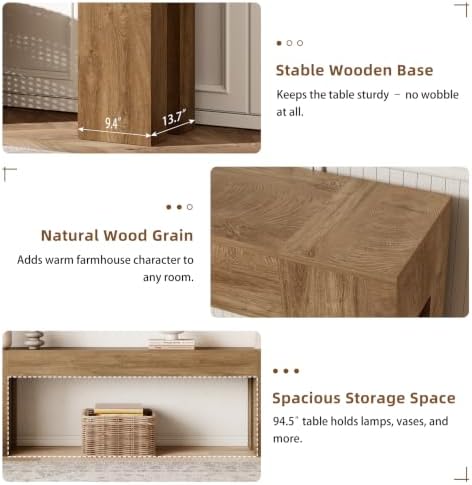 Epecoya 94.5 Inch Extra Long Console Table, Natural Oak Brown