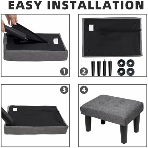 CAROLMADE Ottoman Foot Rest, Linen Small Ottoman Foot Stool with Legs Modern Footstool Ottomans for Living Room Entryway Office, Grey