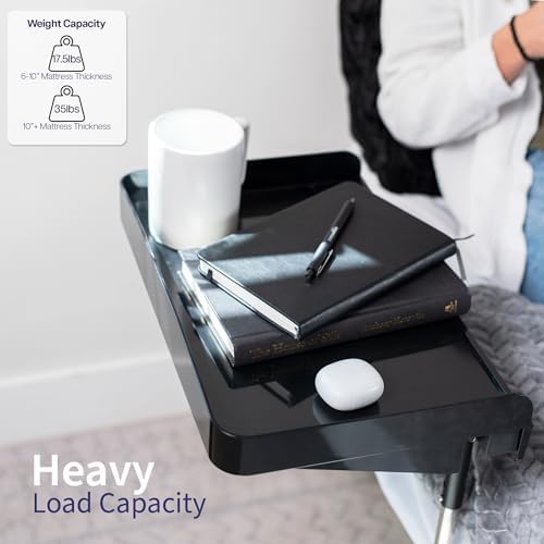 Height Adjustable Under Mattress 17 inch Bedside Shelf, Works with Lofts and Beds Without Frames, Heavy Duty Storage Tray, Fits Laptops, Books, and Drinks, Nightstand Alternative, Black