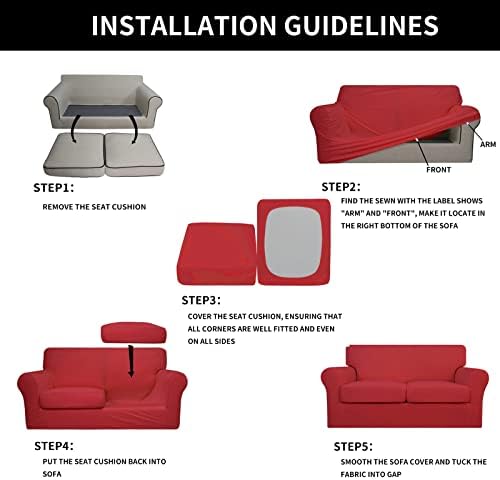 Easy-Going 3 Pieces Stretch Soft Couch Cover for Dogs - Washable Sofa Slipcover for 2 Separate Cushion Couch - Elastic Furniture Protector for Pets, Kids (Loveseat, Christmas Red, Medium)