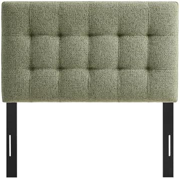 Modway Lily Twin Size Headboard with Biscuit Tufting in Leaf - Fabric Upholstery with Padded Design and 5 Height-Adjustable Mounts