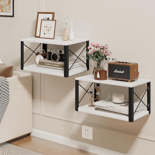 Homode Floating Night Stand, Modern Bedside Shelf Wall Mount, White