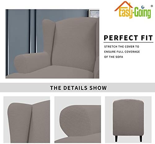 Easy-Going Stretch Large Wingback Chair Sofa Slipcover Taupe