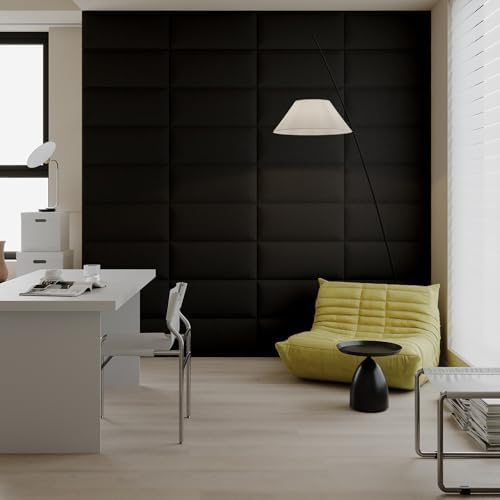 Compact Black Linen Wall-Mounted Headboard 24x12 Inch 6-Panel Kit - Space-Saving Design for Queen Beds, Non-Damaging Installation