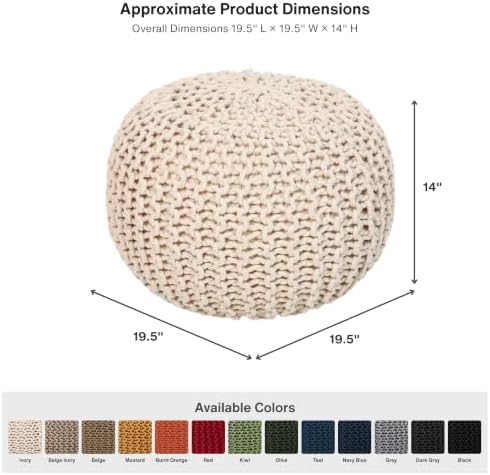 · REDEARTH · Round Pouf Ottoman - Hand Knitted Boho Poof Footrest - Natural
