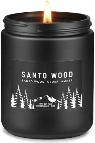 Auelife Santo Wood Scented Candle for Men, 7oz Soy Wax 50-Hour Burn