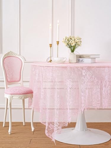 Pink Lace Table Cloth 60x120inch Tablecloth for Decorations Centerpieces