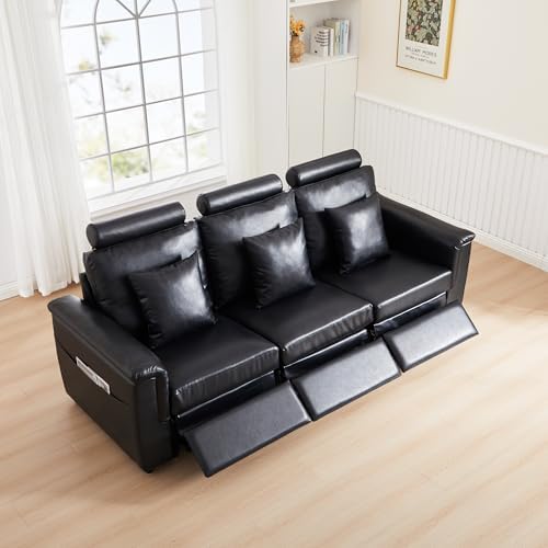 LEVNARY Modular Sofa Armrest Set of 2 with Side Storage Pockets, Faux Leather Upholstered Arm Panels, Compatible with Modular Recliner System (Black)