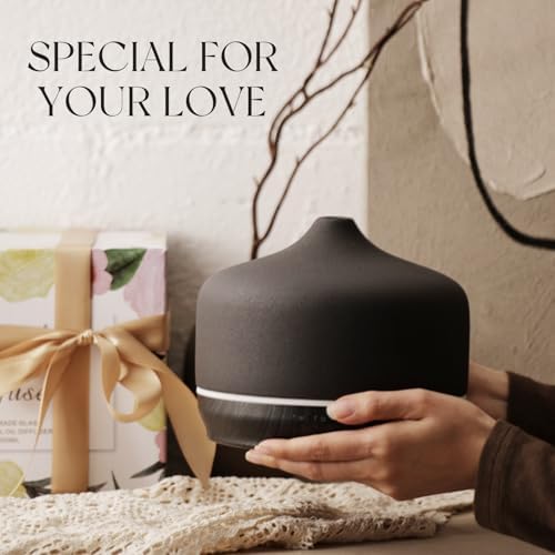 Porseme 500ml Glass Essential Oil Diffuser Aromatherapy Ultrasonic Cool Mist Humidifier 15-21 Running Hours Waterless Auto-Off Air Diffusers for Sleeping Yoga Working Spa(Black Ceramic)