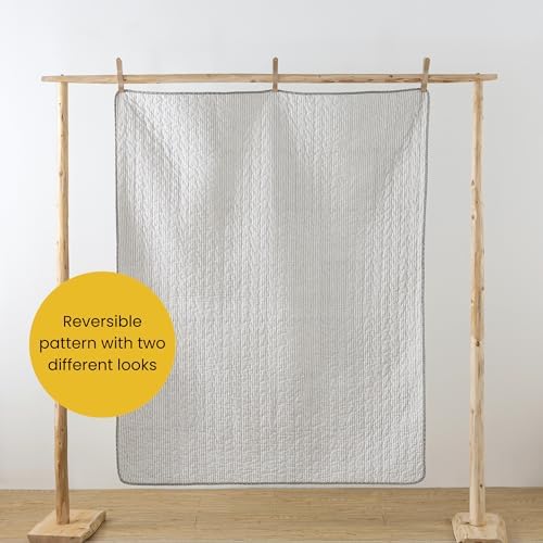 SLPR - Cotton Quilted Throw Blanket, 50"x60" Gray Patchwork, Silver Linings