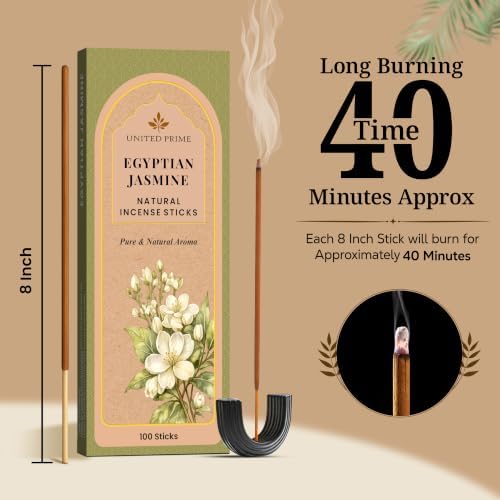 Fresh Jasmine Incense, 100 Sticks, No Charcoal Clean Burning, 100% Natural Organic Non Toxic Stick Insence for Calming, Spiritual Healing Positive Vibes Incense