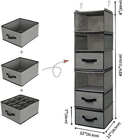GRANNY SAYS Hanging Closet Organizer with 3 Drawers & 6 Shelves, Gray
