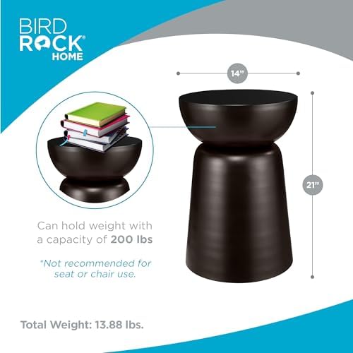 BIRDROCK HOME Metal Outdoor Accent Side Table, Dark Antique Bronze, 14”x14”