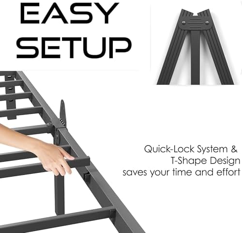 14 Inch Metal Twin XL Bed Frame with Mattress Anti-Slip Design, No Box Spring Needed, Easy Assembly, Noise-Free, Tools Included, Ideal for Bedrooms, Guest Rooms, Dorms, Hotels & B&Bs