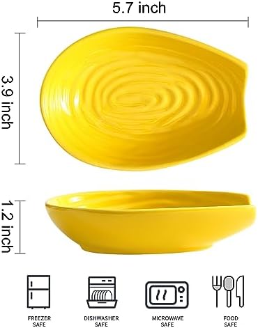 Hasense Spoon Rest for Stove Top, Ceramic Yellow and Green Spoon Holder for Kitchen Counter, Large Stable Heat-resistant Utensil Rest for Spatula Ladles Tongs, Home Kitchen Decor, 2 PCS