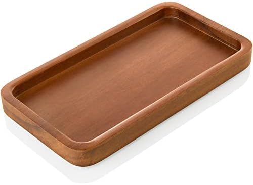 ALELION 8" Acacia Wood Bathroom Vanity Tray for Counter - Dresser Top Tray for Perfume Jewelry Candle Key Catchall - Small Kitchen Countertop Organizer for Soap Dispenser and Sponge Holder