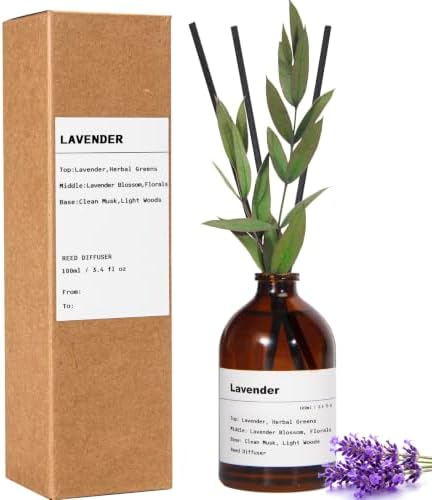 Reed Diffuser Set, Lavender Scent, 3.4 fl oz, Oil Diffusers with Sticks