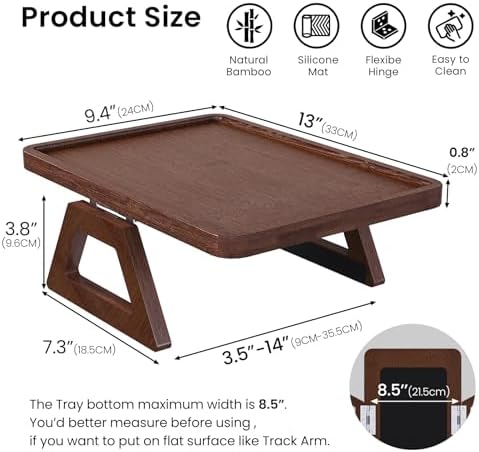 Couch Arm Tray,Bamboo Folding Sofa Tray,Sofa Armrest Tray Clip-On Couch Desk for Drinks,Snacks,Phone,Remote Control（Brown）