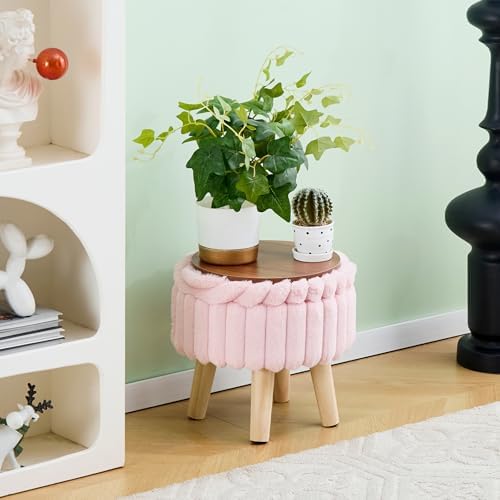Wimarsbon Round Storage Ottoman,Footstool with Padded Seat and Wood Legs