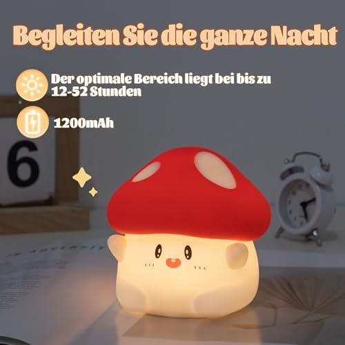 Rytinazzz Silicone Night Light for Kids, 50H Long Battery Mushroom Lamp, Gift for Kids, Cute Bedside Light for Girls Room, Rechargeable Tap Control