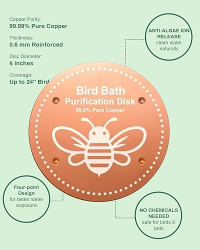 OICEME Bird Bath Purification Disc Pure Copper Outside Winter Solar Power Birdbath Deicer Cage Hanging Bowl Metal Deck Railing Glass Concrete Ceramic Stone Ground Water Bird Bee