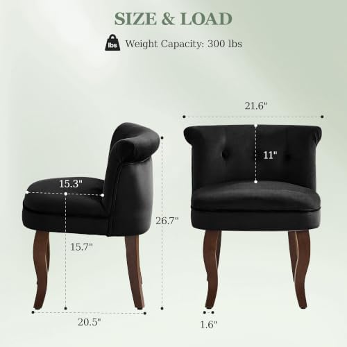Velvet Vanity Chair with Back, Upholstered Makeup Vanity Stool, Black