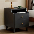 Nightstand with Drawers, Pre-Assembled, 19.7" H Natural Solid Wood Night Stand with Open Sliding Shelf, Mid Century Modern Small Bedside Table Cabinet for Bedroom, Black 16"