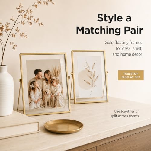 AceList Floating Picture Frame, 2 Pack 8x10 Gold Double Glass