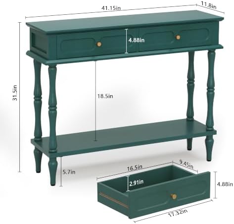 ARTPOWER 41" Mid-Century Console Table, 2 Drawers and Open Shelf, Green