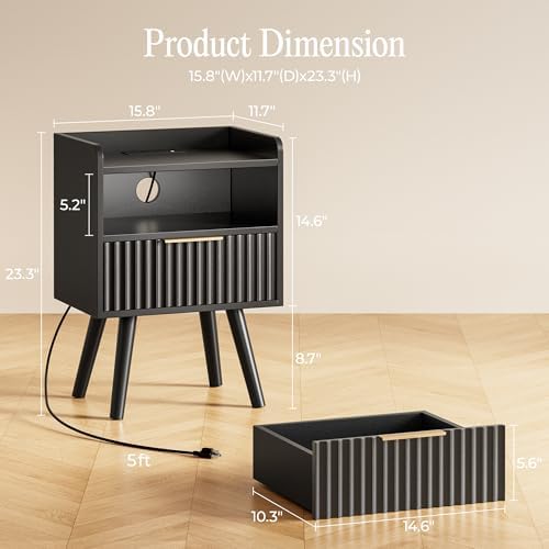 Huuger Nightstand with Charging Station, USB-C Port, End Table