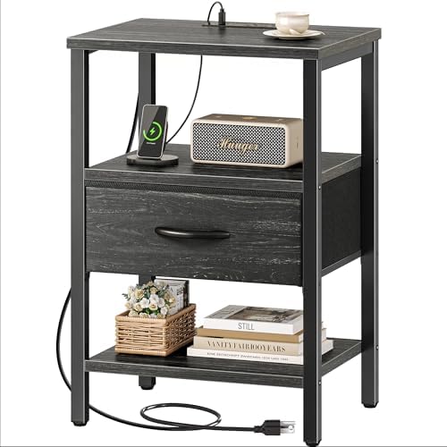 SUPERJARE Nightstand with Charging Station, USB-C Port, Bedside Table