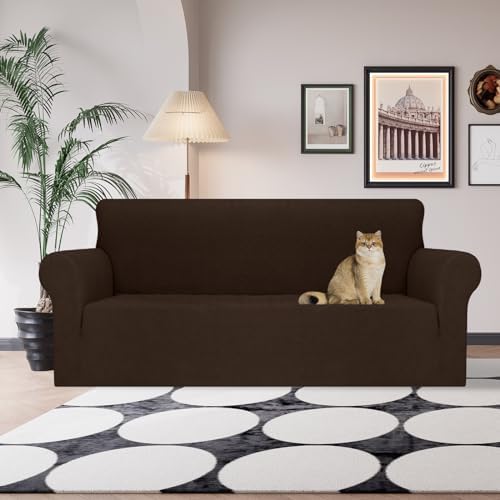 JIVINER Stretch Sofa Covers 1 Piece Couch Covers for 3 Cushion Couch Sofa, 3 Seater Sofa Slipcovers Furniture Protector with Elastic Bottom for Kids, Pets (Large, Coffee Rhomb)